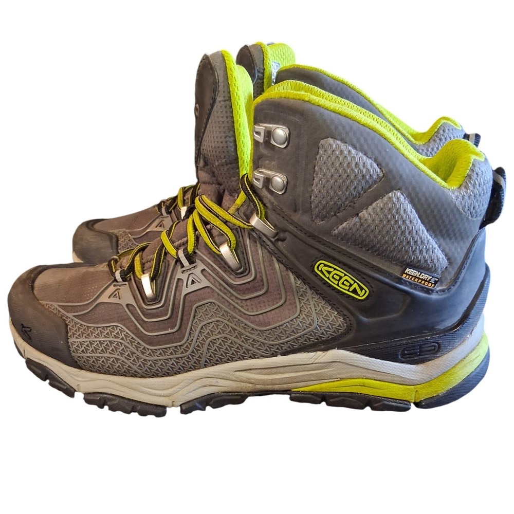 Keen Marshall Mid WP Hiking Boots Mens 9.5 Grey Lime Green Waterproof 1015341